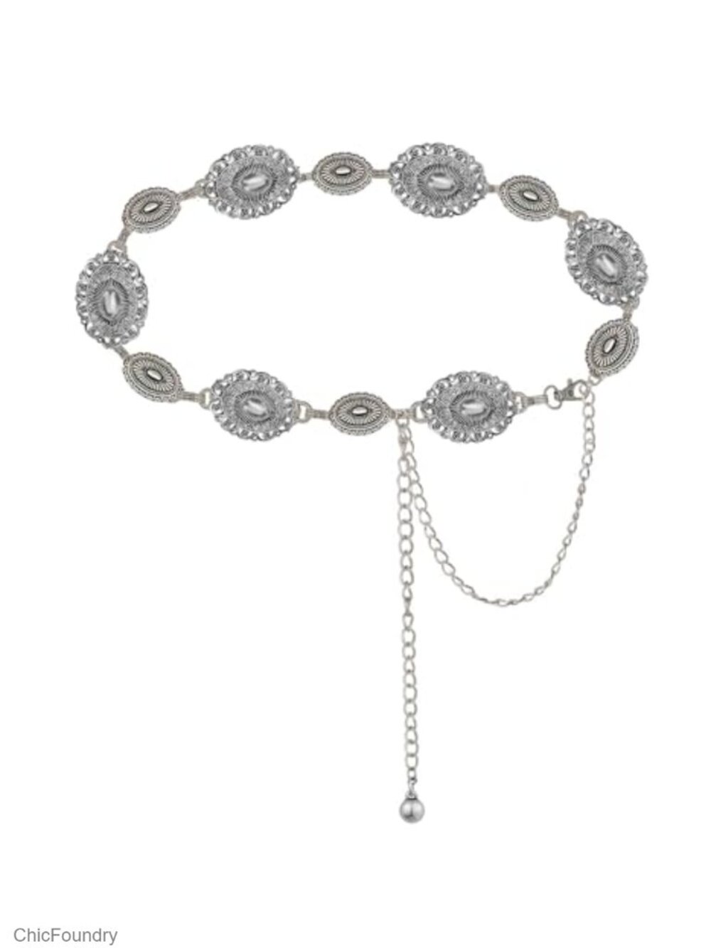 Women Western Chain Belt with Concho Floral Metal Vintage Cowgirl Accessory